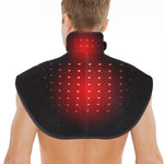 DGYAO RC2 Red Light Therapy Wrap worn on neck and shoulders - back view showing 420 LEDs active