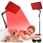 HALIDODO red light therapy lamp close-up showing LED panel active with red glow