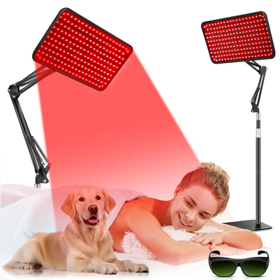 HALIDODO Red Light Therapy Panel Lamp with adjustable floor stand and desk arm mount - 600 LED triple wavelength