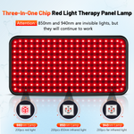 Three-in-one chip red light therapy panel - 600 LEDs: 200x 660nm red, 200x 850nm NIR, 200x 940nm far infrared